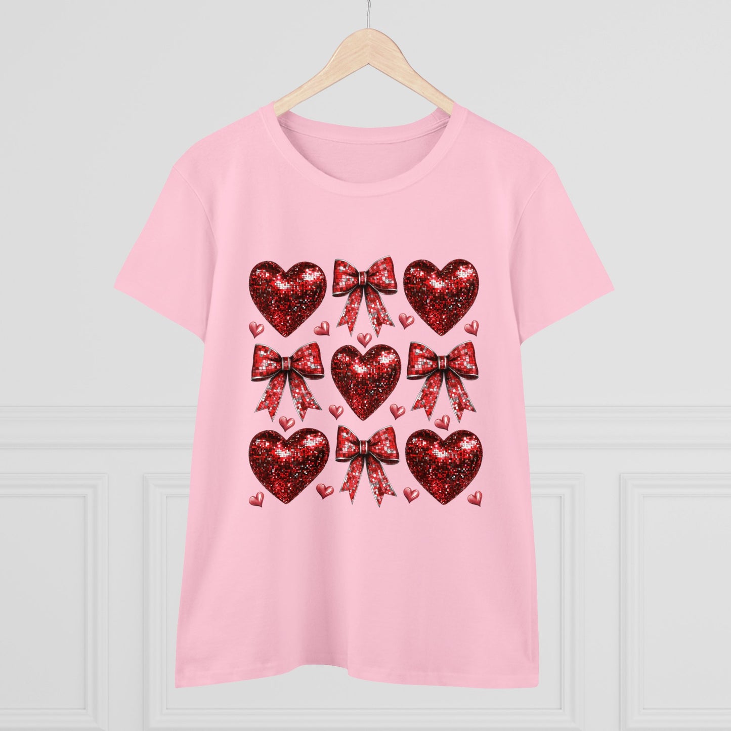 Women's Tee Red Disco Heart Bow Valentines T-Shirt