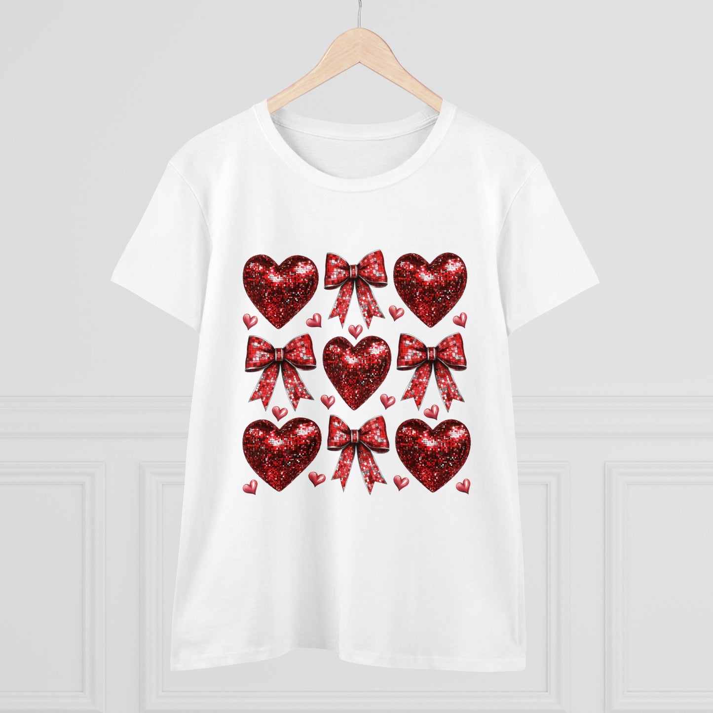 Women's Tee Red Disco Heart Bow Valentines T-Shirt