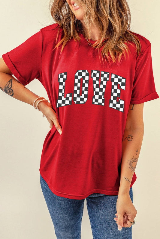 Checkered LOVE Valentine Graphic T Shirt | S-2XL