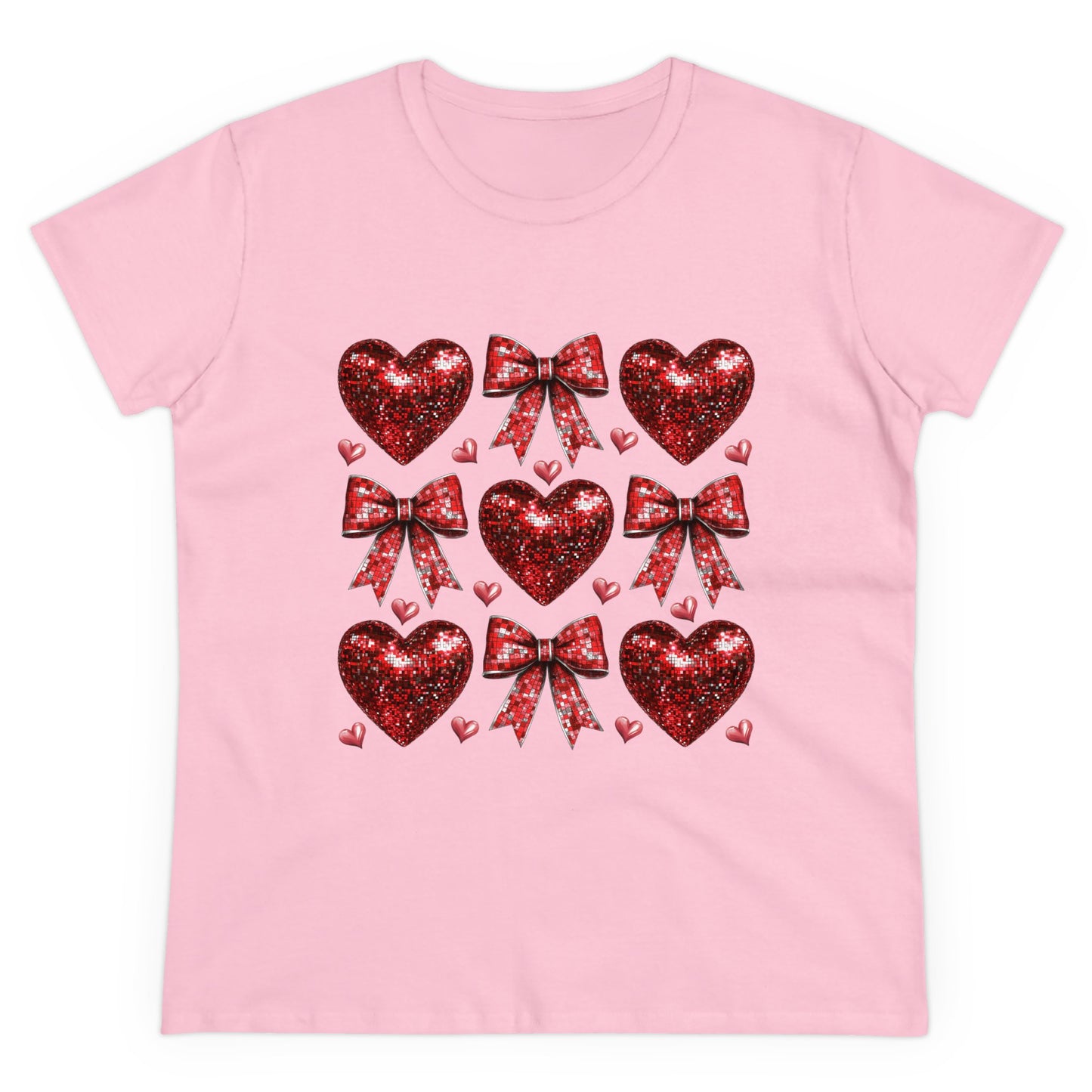 Women's Tee Red Disco Heart Bow Valentines T-Shirt