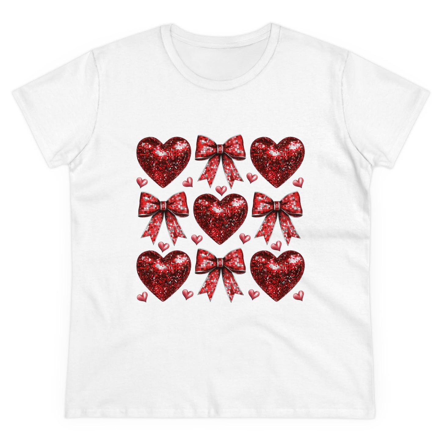 Women's Tee Red Disco Heart Bow Valentines T-Shirt