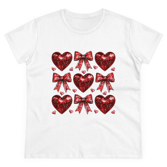 Women's Tee Red Disco Heart Bow Valentines T-Shirt