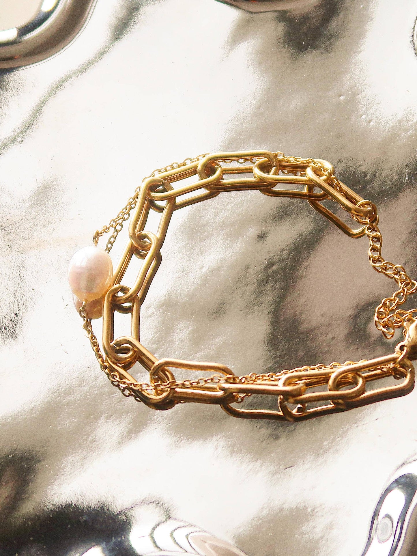 Gold Stacked Chain Pearl Non-Tarnish Bracelet